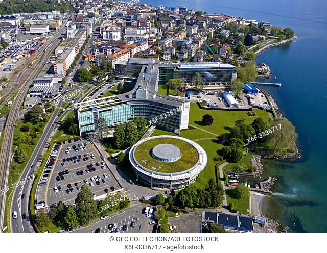 Headquarters of the Swiss multinational food and drink company Nestle S. A. at Lac Leman, Vevey, Switzerland