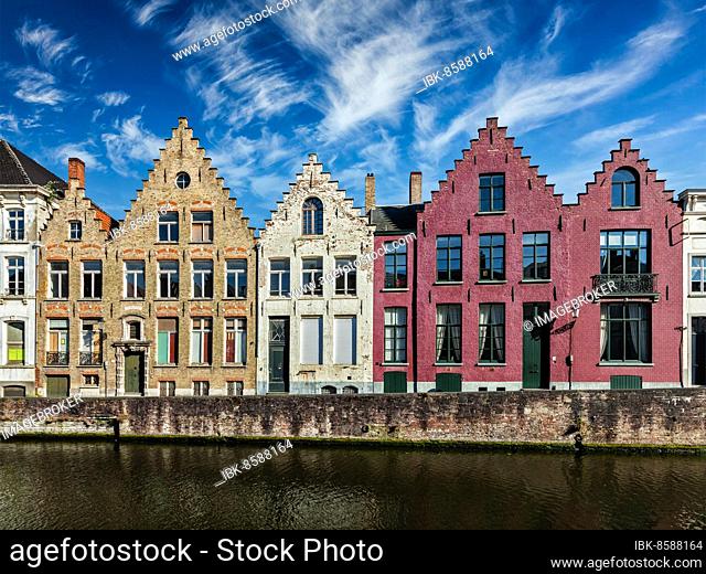 Old houses and canal in Bruges (Brugge), Belgium, Europe