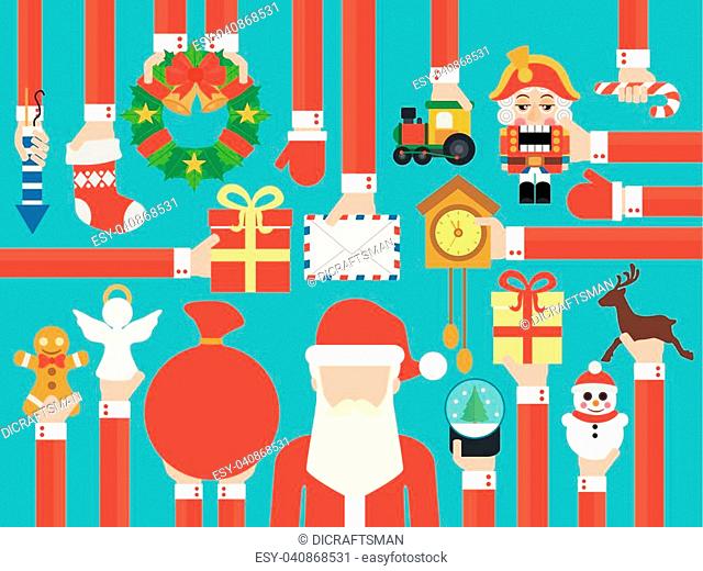 Happy New Year concept design flat with Santa Claus.Vector illustration
