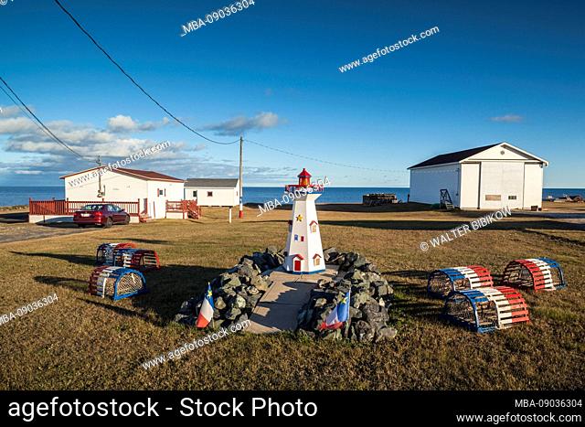 Canada, New Brunswick, Acadian Peninsula, Miscou Island, Pigeon Hill, Acadian lighthouse decorations