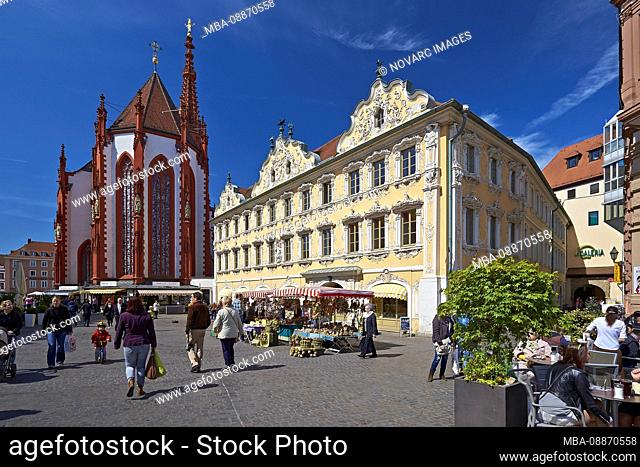 Upper Market square with St Mary's Chapel and Falkenhaus, Wrzburg, Lower Franconia, Bavaria, Germany, Europe