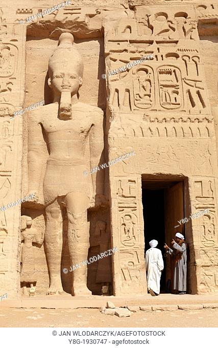 Entrance to the Temple of Queen Nefertari at Abu Simbel on the shore of Lake Nasser, Egypt, Unesco