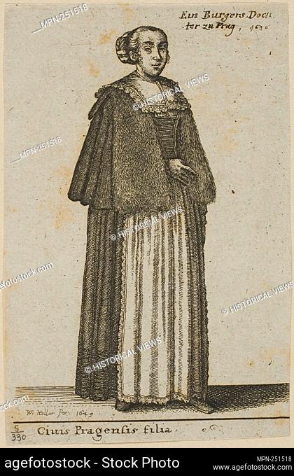 Prague Girl - 1643 - Wenceslaus Hollar Czech, 1607-1677 - Artist: Wenceslaus Hollar, Origin: Bohemia, Date: 1643, Medium: Etching on gray Asian paper