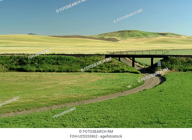 The Palouse Country, WA, Washington, Whitman County, rolling hills, fields, railroad bridge