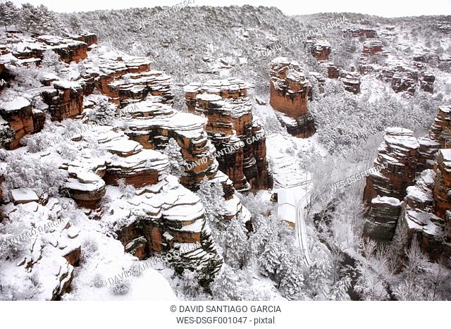 Spain, Province of Guadalajara, Molina de Aragon, Corduente, Barranco de la Virgen de la Hoz in winter