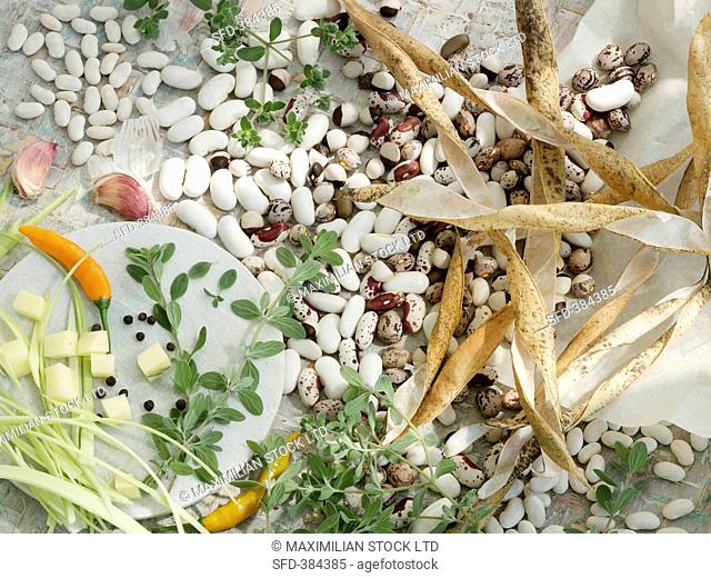 An arrangement of dried beans