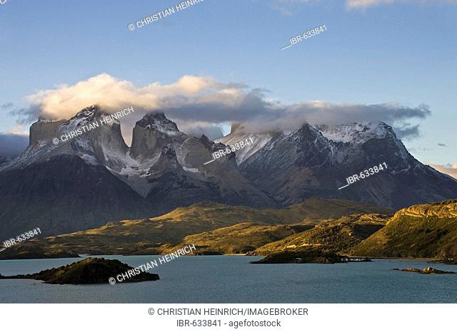 Torres del Paine mountains at the lake Lago Pehoe, National Park Torres del Paine, Patagonia, Chile, South America