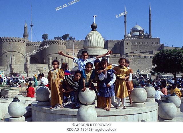 Children in front of Mosque of Mohammed Ali Cairo Egypt