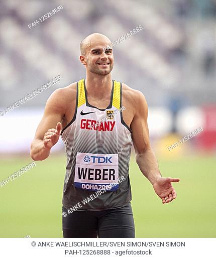 jubilation Julian WEBER (Germany) Qualification Javelin throwing of the men, on 05.10.2019 World Championships 2019 in Doha / Qatar, from 27.09. - 10
