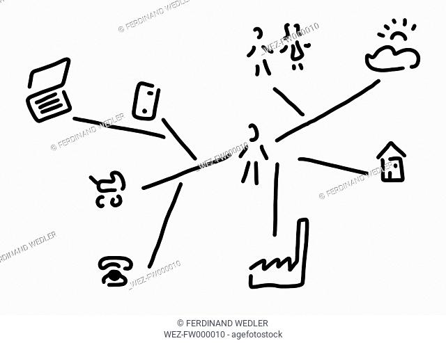 Social issue, society, social network, line drawing, black and white