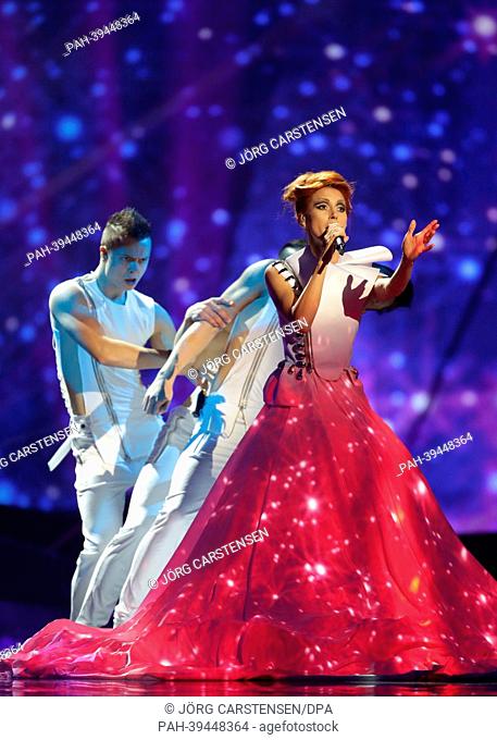 Singer Aliona Moon representing Moldova performing during the dress rehearsal of the 1st Semi Final for the Eurovision Song Contest 2013 in Malmo, Sweden