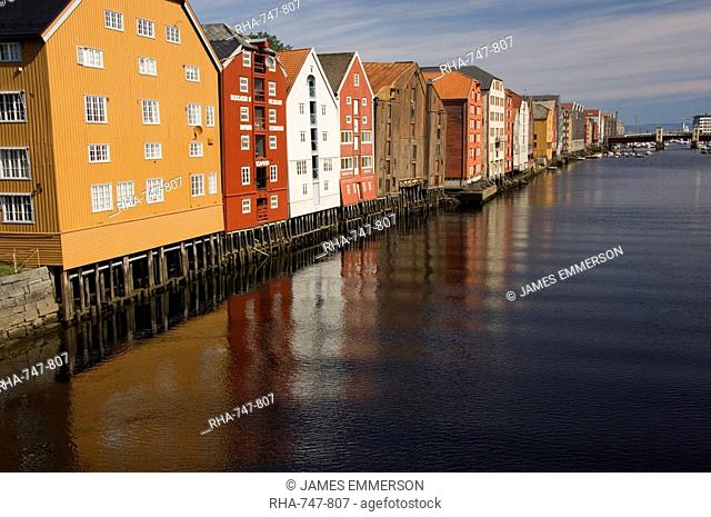 Merchants premises along the Nidelva, Trondheim, Norway, Scandinavia, Europe