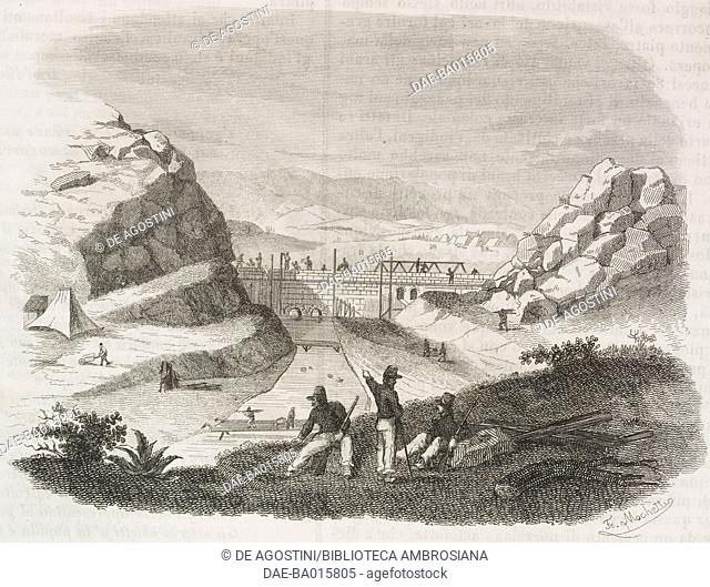 View of the toll bridge at Sig, Algeria, engraving from L'album, giornale letterario e di belle arti, August 2, 1845, Year 12