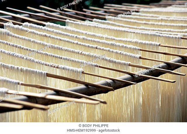 Myanmar Burma, Shan State, Hsipaw, rice noodles drying