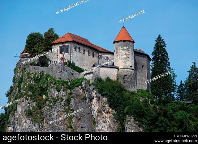 Medieval castle overlooking the Bled Lake situated in Slovenia. One of the picturesque sites of the nation