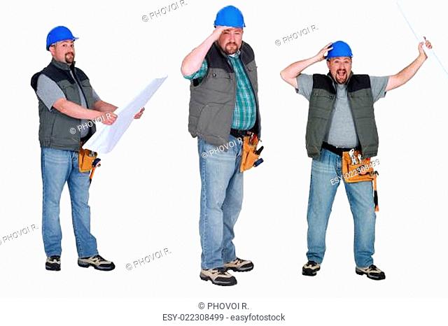 Chubby builder holding plans