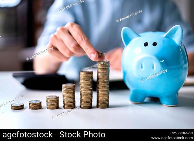 Piggybank Money And Calculator. Accountant Insurance Collection