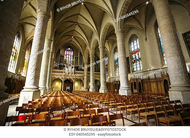 LUXEMBOURG, LUXEMBOURG - JUNE 17, 2015: Interior Notre-Dame Cathedral. Grand Duchy of Luxembourg. It was originally a Jesuit church
