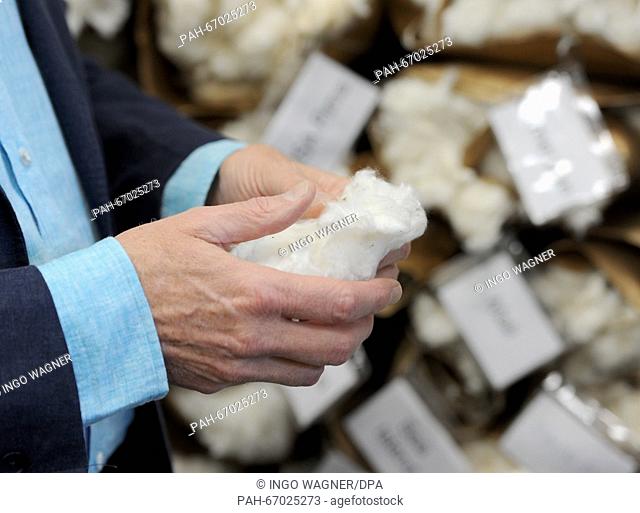 A cotton analyst looks at samples from various growing regions, at the laboratory of the Bremen Cotton Exchange in Bremen,  Germany, 14 March 2016