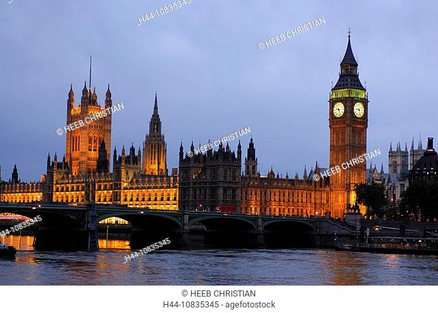 UK, London, Big Ben, Parliament, View, from Queens Walk, Thames River, Southwark, Great Britain, Europe, England, at n