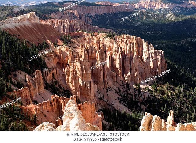 Wide shot of Bryce Canyon in Utah highlighting the famous spires the site is known for