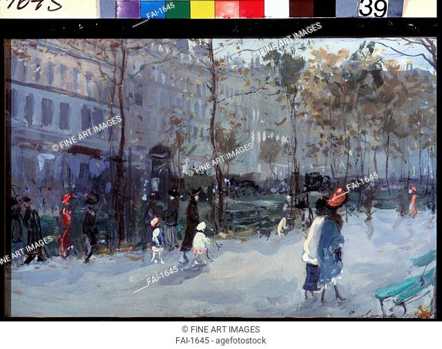 Boulevard in Paris. Lanceray (Lansere), Evgeny Evgenyevich (1875-1946). Oil on canvas. Russian Painting, End of 19th - Early 20th cen. . 1909