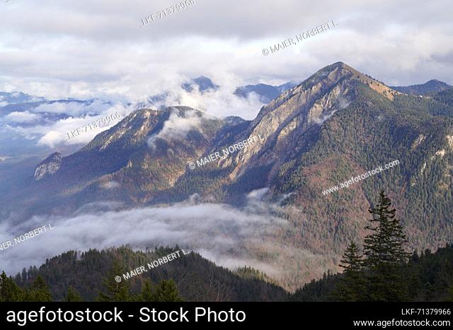 View of Jochberg in the Bavarian Alps in late autumn, Kochel am See, Bavaria, Germany