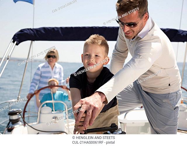 Family on yacht