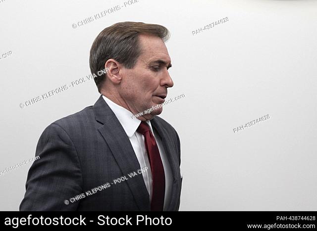 NSC Coordinator for Strategic Communications John Kirby participates in the daily briefing at the White House in Washington, DC, December 14, 2023