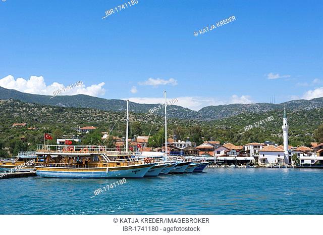 Excursion boat in the port of Ucagiz, southern coast of Turkey