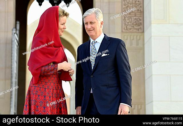 Queen Mathilde of Belgium and King Philippe - Filip of Belgium pictured during a visit to the Sultan Qaboos Grand Mosque in Muscat
