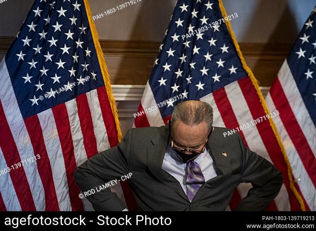 United States Senate Majority Leader Chuck Schumer (Democrat of New York) is joined by the new chairs of Senate committees for a press conference as the second...