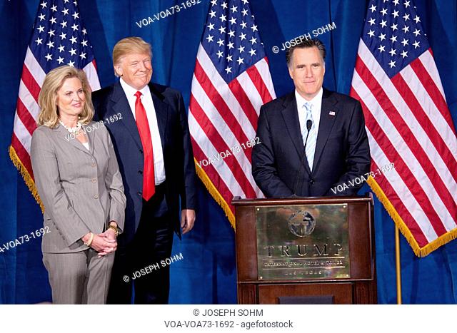 Republican presidential candidate Mitt Romney speaks after Donald Trump after Trump endorsed Romney’s presidential bid Feb