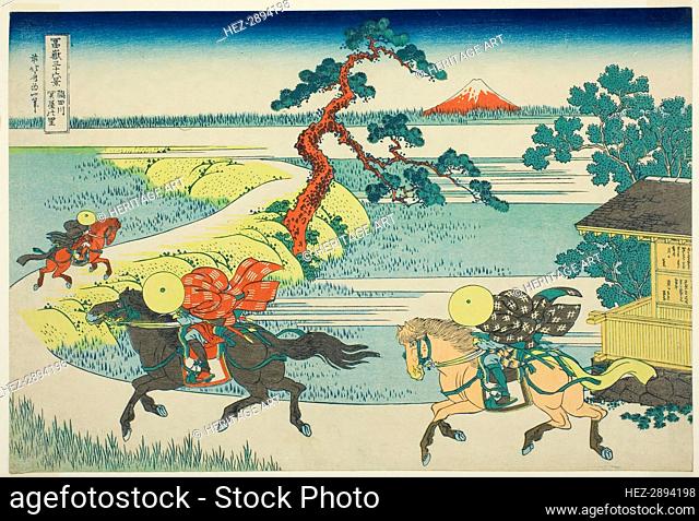 Sekiya Village on the Sumida River (Sumidagawa Sekiya no sato), from the.., c. 1830/33. Creator: Hokusai