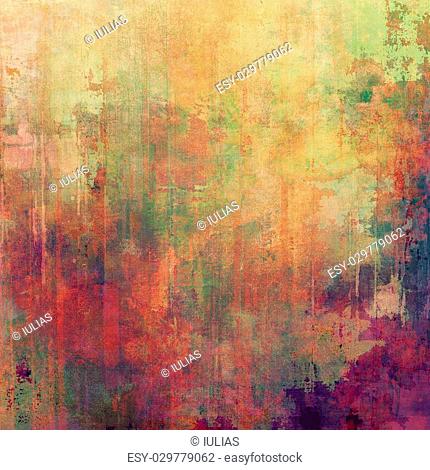 Abstract composition on textured, vintage background with grunge stains. With different color patterns: yellow (beige); brown; green; red (orange); purple...