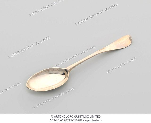 Dessert spoon with the helmet sign Clifford, The egg-shaped bowl is connected by means of a single praise to the flat, curved handle