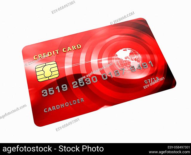 Red credit card isolated on white background