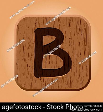 Hand drawn wooden letter B. Vector illustration EPS8
