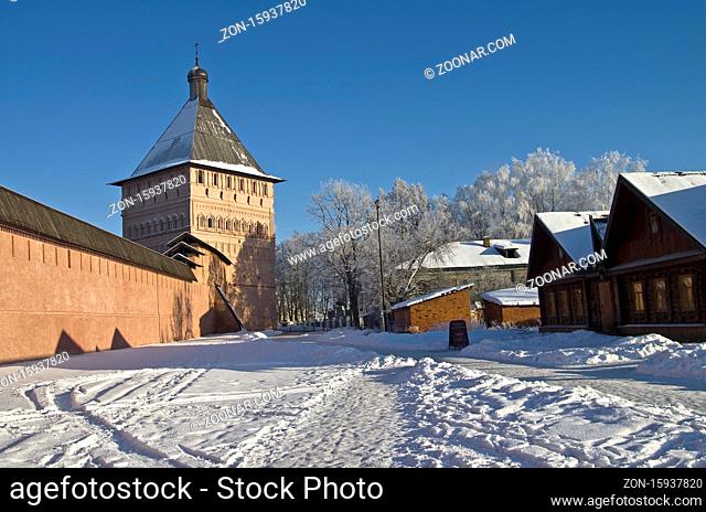 The walls and towers of the old Orthodox monastery. Suzdal, Russia