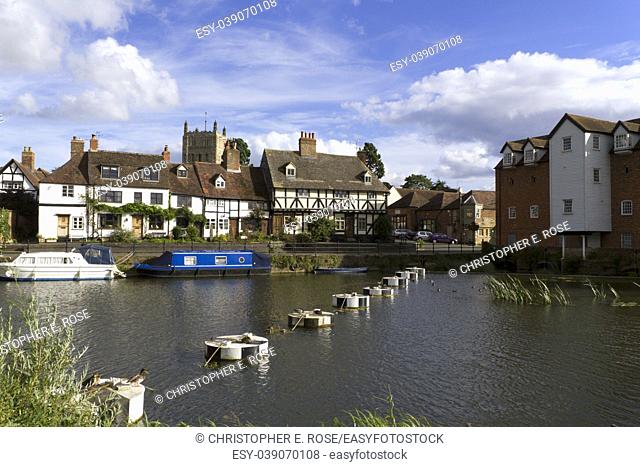 Picturesque riverside cottages in Tewkesbury, Gloucestershire, Severn Vale, UK