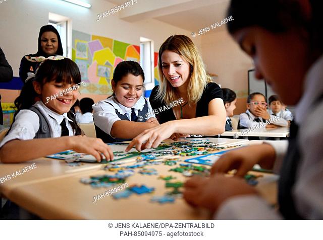 EXCLUSIVE - UNICEF ambassador Eva Padberg visits a school in Erbil, Iraq, 20 October 2016. She is learning about the work of the relief organization