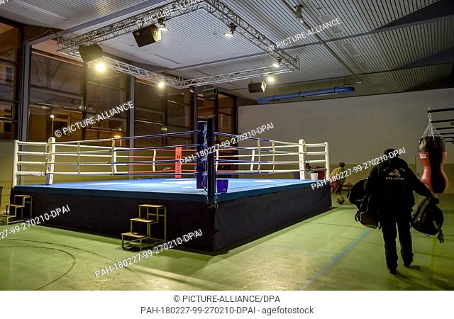 Homeless people preparing their bed for the night in a gym in Hamburg, Germany, 27 February 2018. The professional first-league boxing gym Hamburg Giants has...