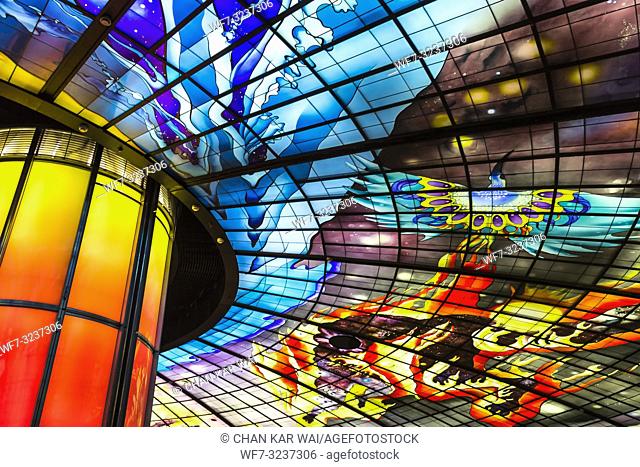 Kaohsiung, Taiwan - Feb 2019: The Dome of Light at Formosa Boulevard station in Kaohsiung is the largest glass work in the world