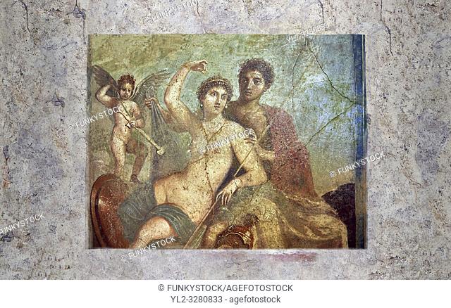 Roman fresco of the divine lovers Venus and Mars, Naples National Archaeological Museum , one of the best paintings excavated from Pompeii