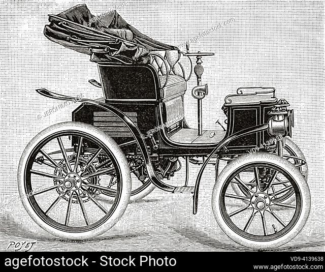 Electric automobile Richard. Old 19th century engraved illustration from La Nature 1899