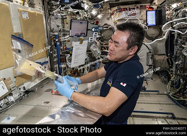 Expedition 65 Commander Akihiko Hoshide of the Japan Aerospace Exploration Agency (JAXA) thaws mouse embryo samples inside the Kibo laboratory module for the...