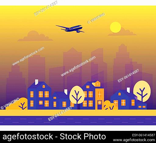 you can use Suburban village flat design cityscape banner to design banners, posters, backgrounds, ...etc
