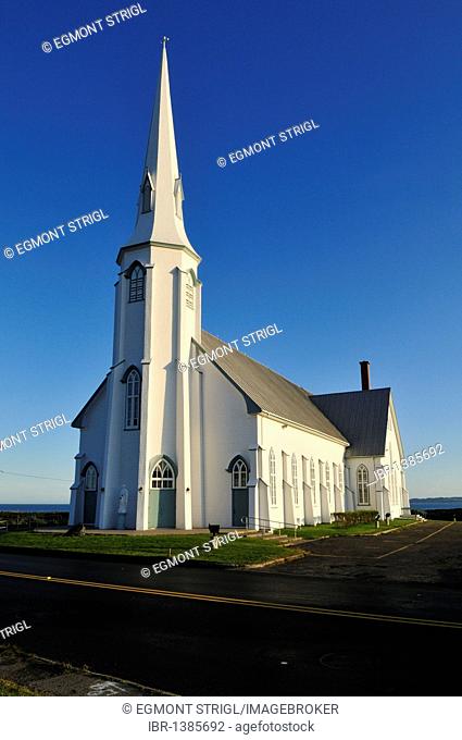 Historic wooden Church of La Verniere, L'Etang du Nord, Ile du Cap aux Meules, Iles de la Madeleine, Magdalen Islands, Quebec Maritime, Canada, North America