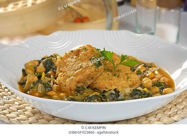 Chickpeas with cod and spinach