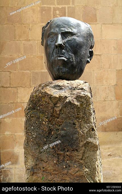 Soria city. Antonio Machado bronze bust by Pablo Serrano. Castilla y Leon, Spain